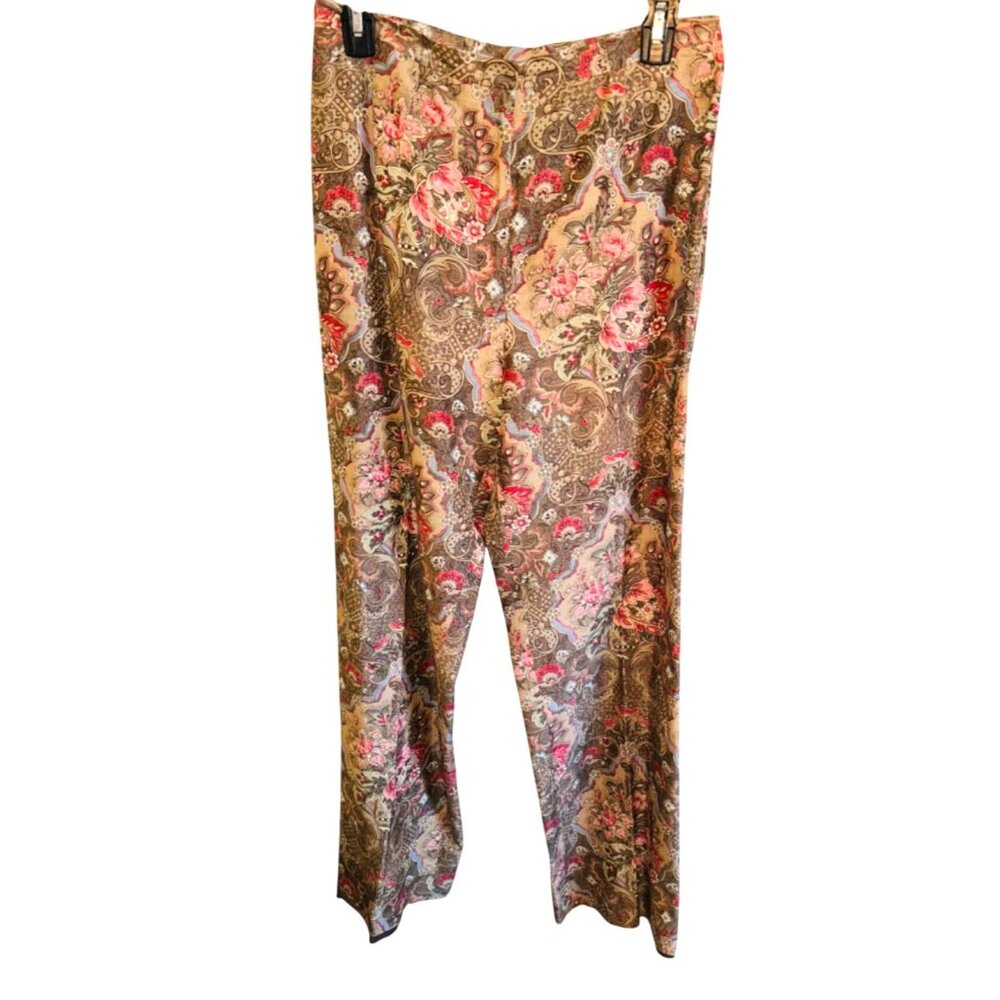 Talbots Womens Linen Silk Floral Paisley Straight Leg Dress Pants Sz 8 Classic